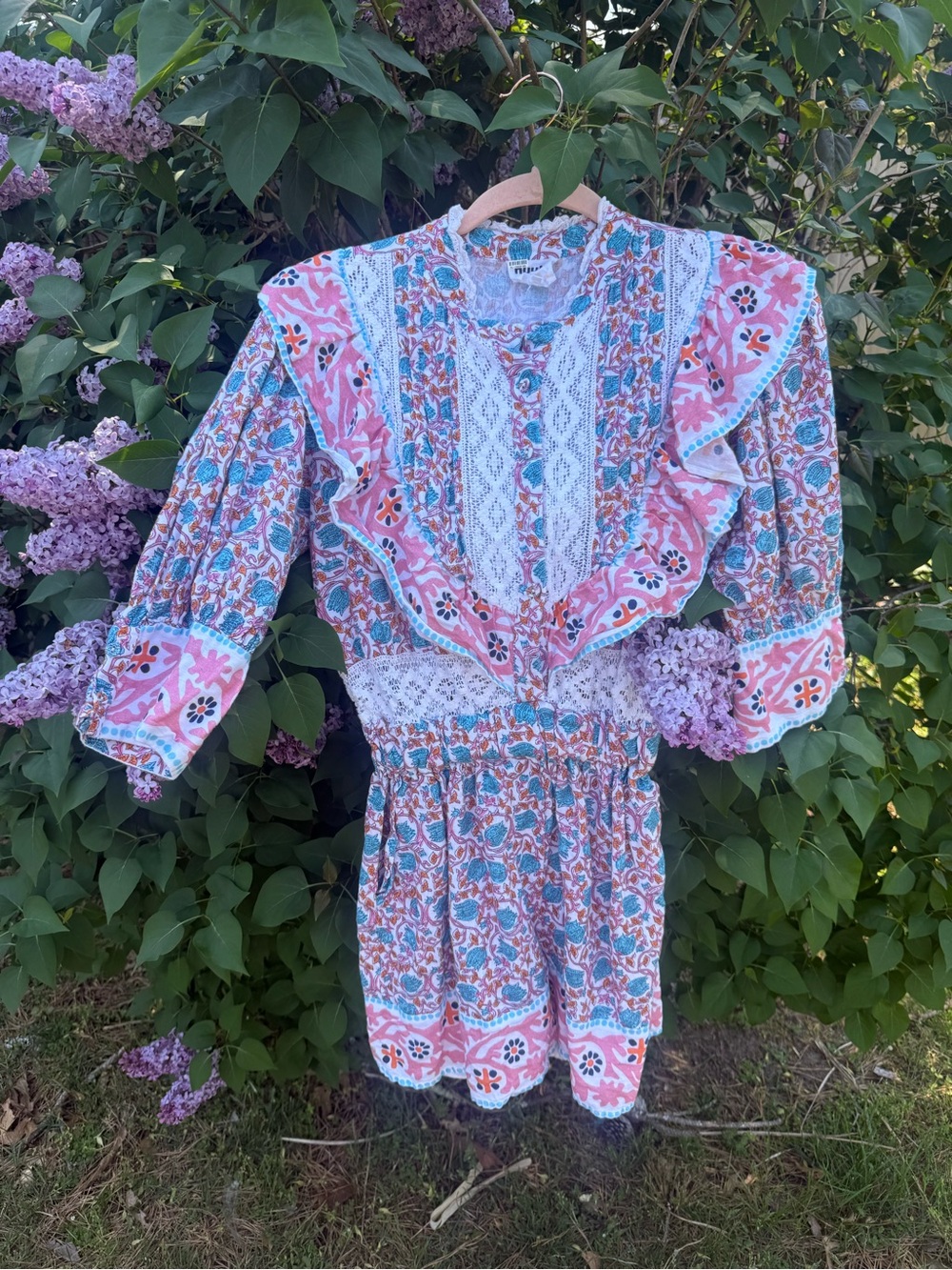 Floral Boho Ruffle Mini Dress in Pink & Teal